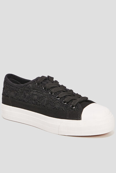 Tennis en toile avec guipure Liberto noir femme