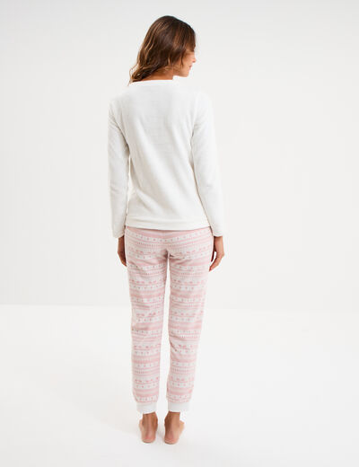 Ensemble pyjama effet velours 2 pi&egrave;ces blanc femme