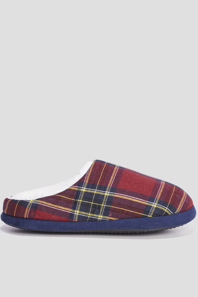 Chaussons mules fourrés motif écossais multicolore homme