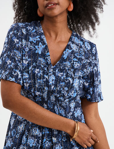 Robe longue empire taille smockée Creeks bleu marine femme