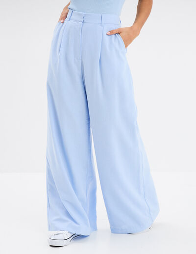 Pantalon large avec pinces bleu ciel femme
