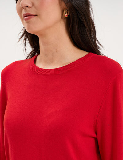 Pull col rond manches longues rouge femme