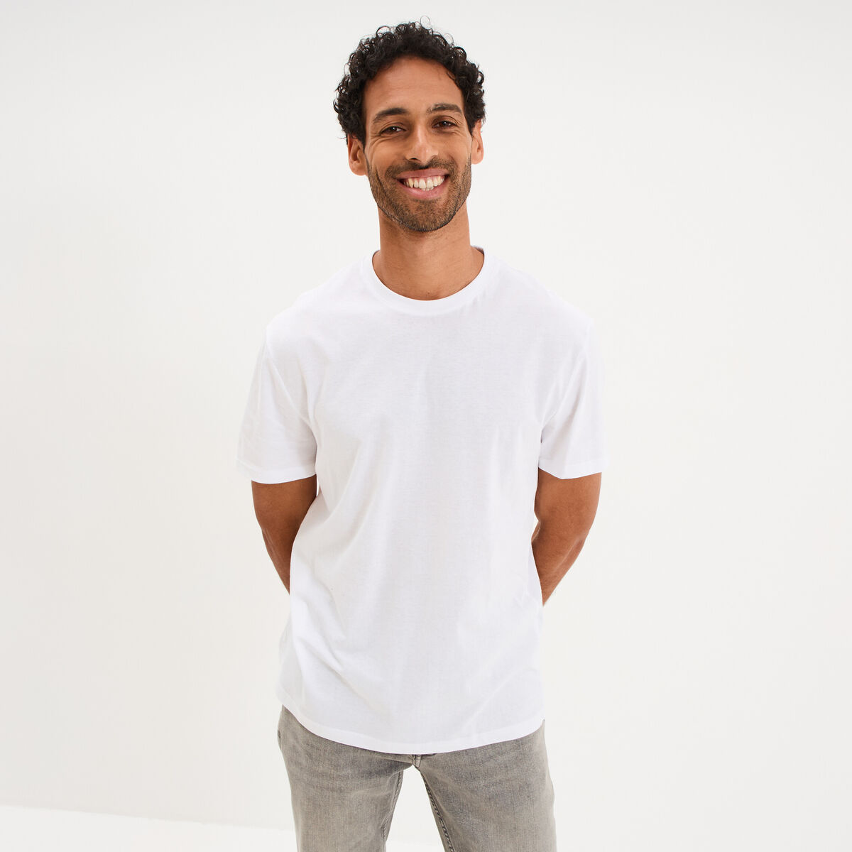T-shirt droit en coton manches courtes blanc homme