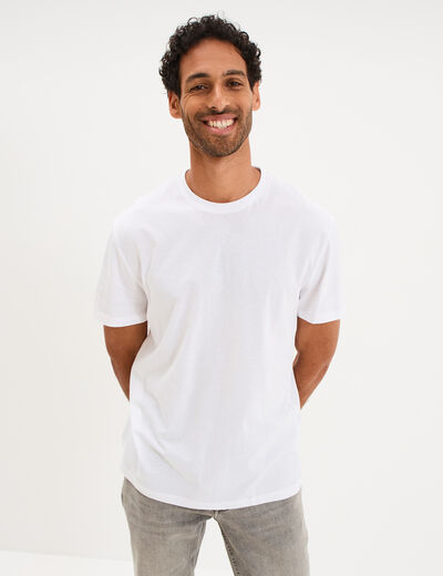 T-shirt droit en coton manches courtes blanc homme