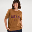 T-shirt col rond manches courtes print marron clair femme
