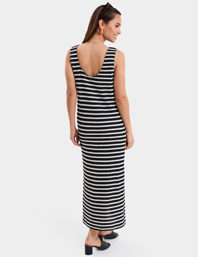 Robe longue en crochet bretelles larges noir femme