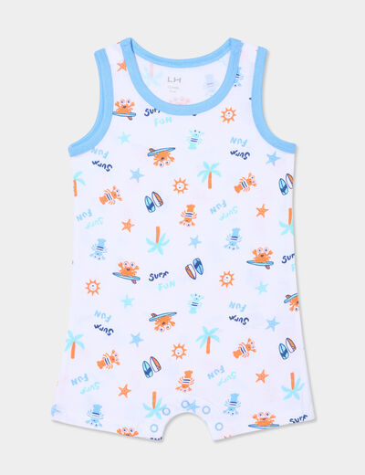 Combishort sans manches en coton blanc bébé garçon