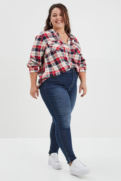 Chemise manches longues fluide rouge femme grande taille