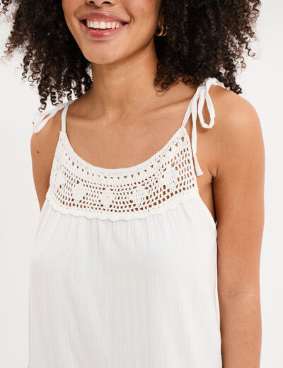 Robe longue bretelles nou&eacute;es coton blanc femme