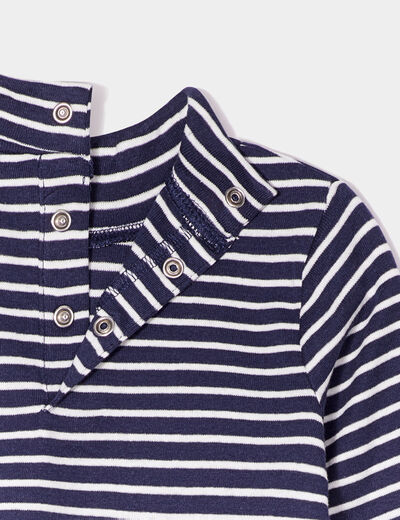 Sous-pull col roulé boutonné coton bleu marine bébé garçon