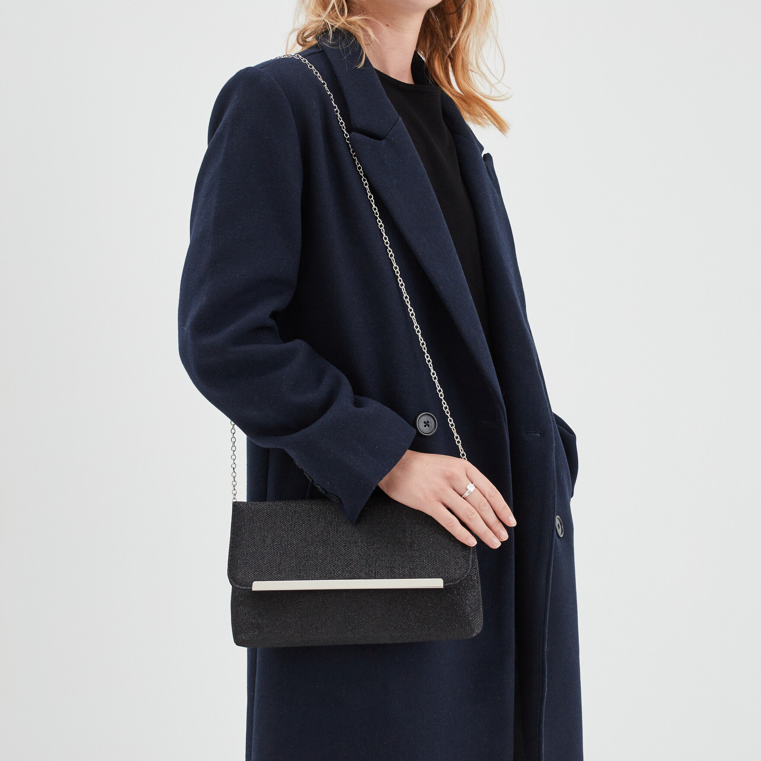 Sac pochette à paillettes noir femme LH