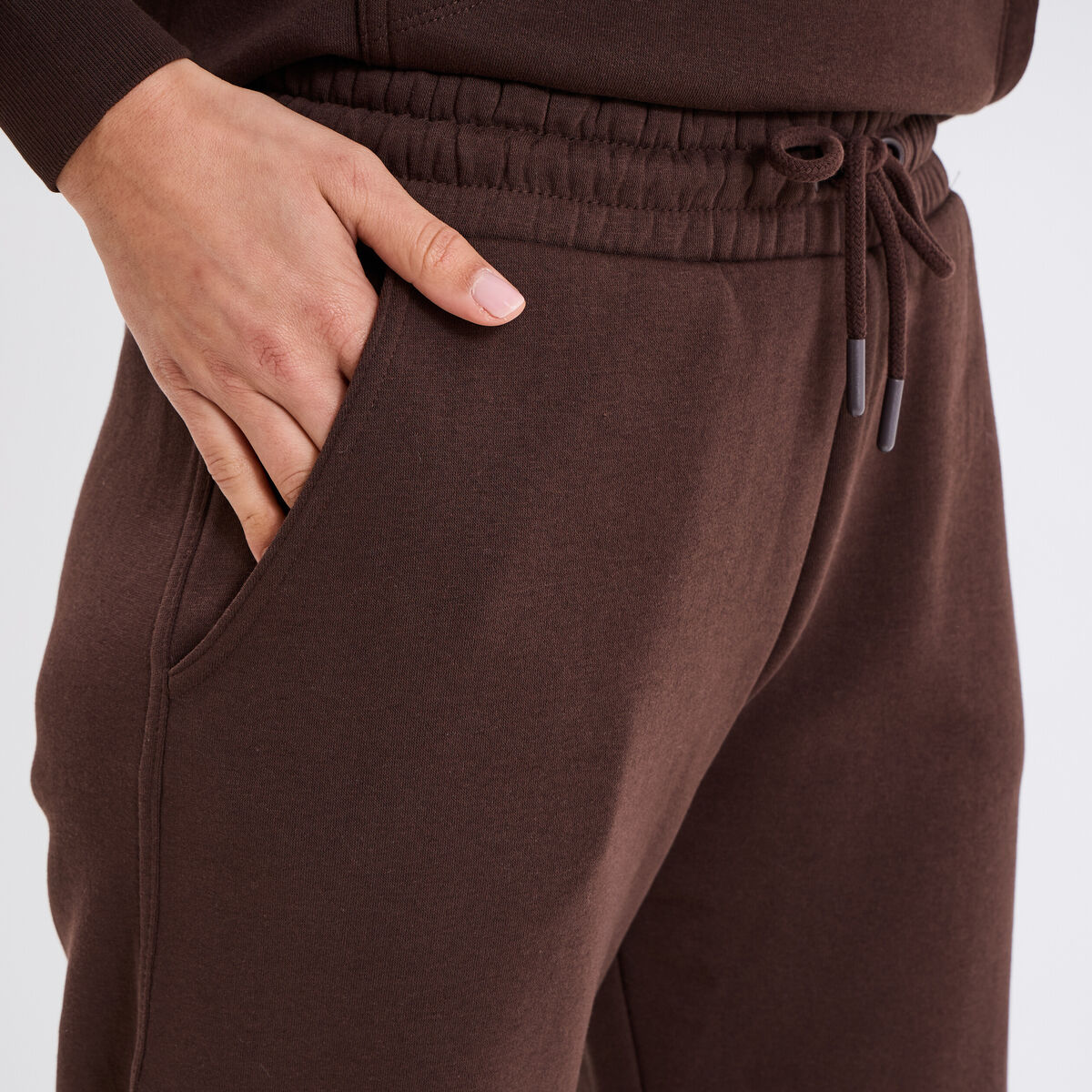 Pantalon jogging droit molleton marron foncé femme
