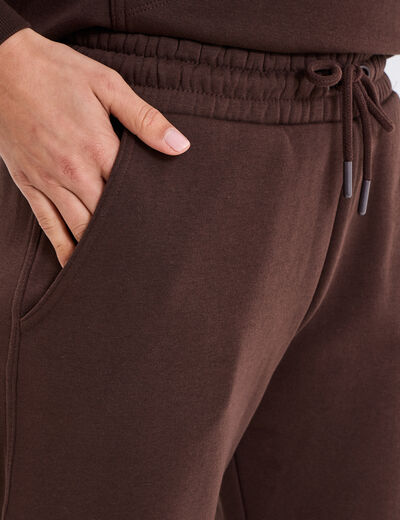 Pantalon jogging droit molleton marron foncé femme