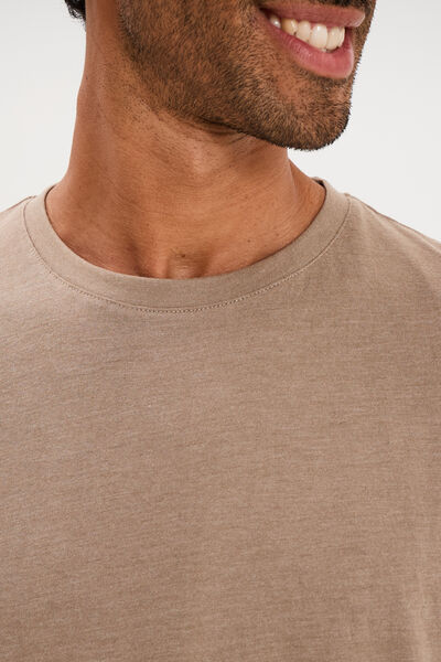 T-shirt droit en coton manches courtes taupe homme