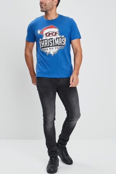 T-shirt de Noël manches courtes bleu homme