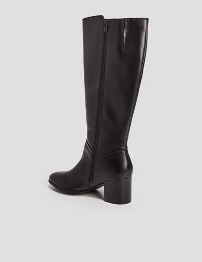 Bottes à talons en cuir noir femme