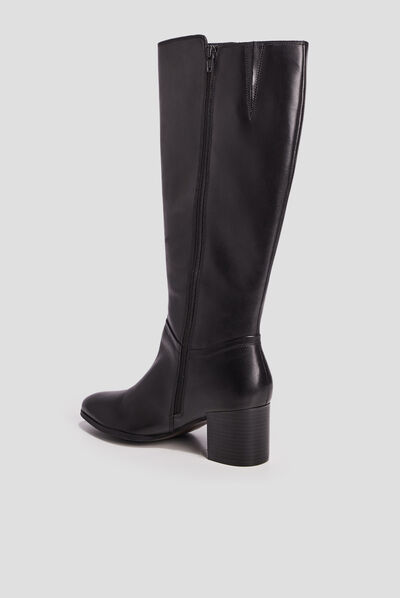 Bottes à talons en cuir noir femme