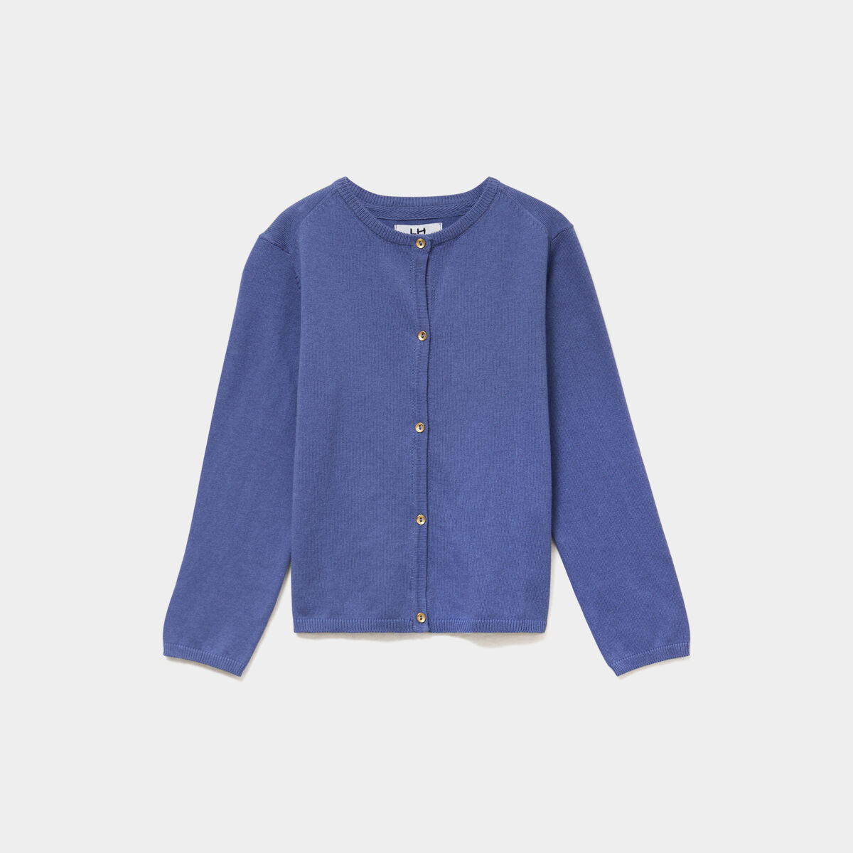 Gilet boutonn&eacute; coton m&eacute;lang&eacute; bleu gris fille