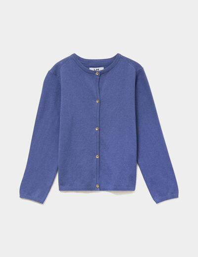 Gilet boutonn&eacute; coton m&eacute;lang&eacute; bleu gris fille