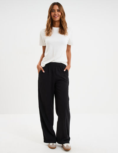 Pantalon fluide élastiqué avec bandes noir femme