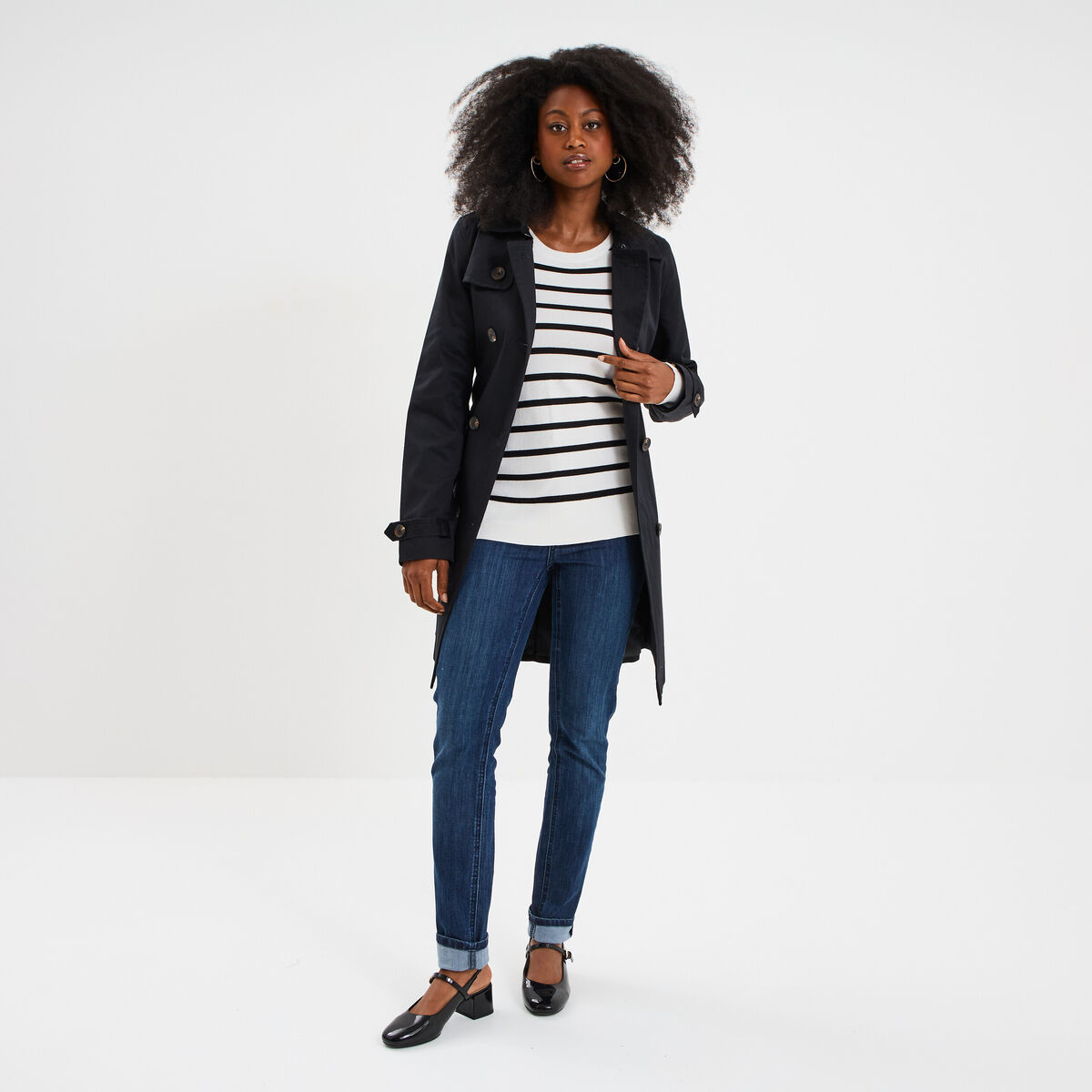 Pull col rond boutons aux poignets ecru femme