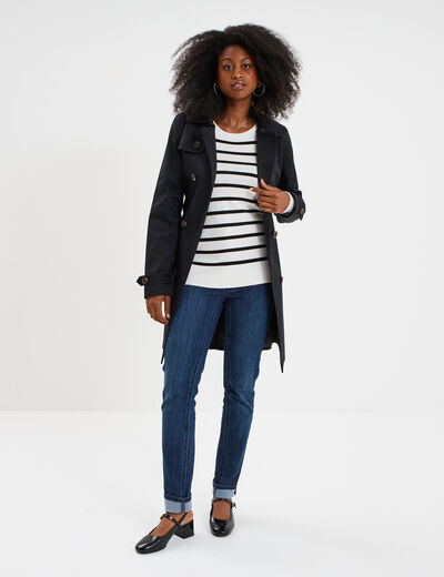 Pull col rond boutons aux poignets ecru femme