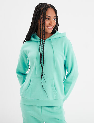 Sweat hoodie molleton à capuche bleu turquoise femme