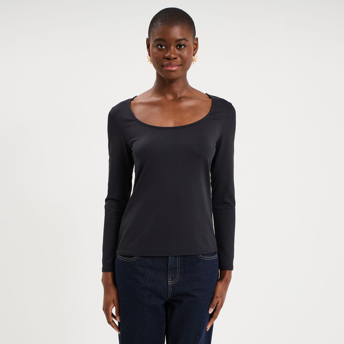 T-shirt ajust&eacute; manches longues noir femme