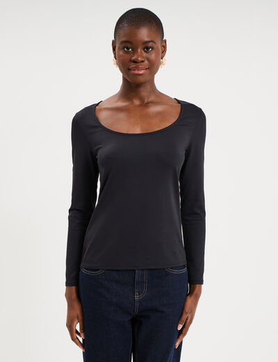 T-shirt ajust&eacute; manches longues noir femme