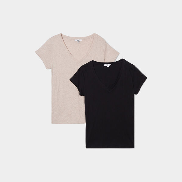 lot de 2 t shirts manches courtes coton beige femme Lot de 2 t-shirts manches courtes coton beige femme