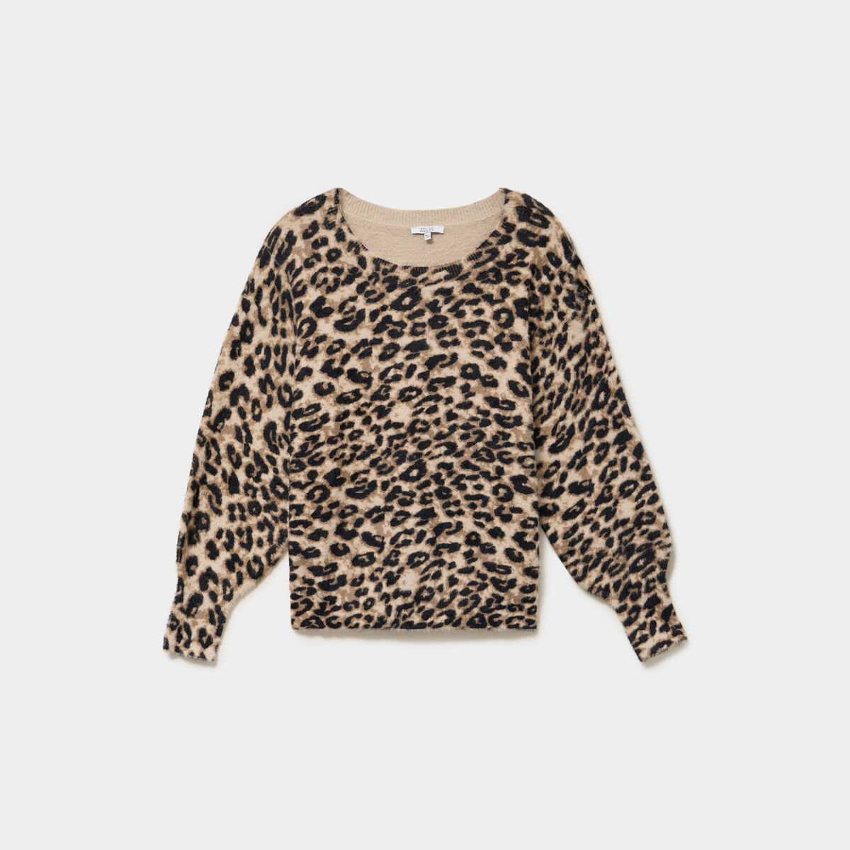 Pull manches longues col rond beige femme grande taille