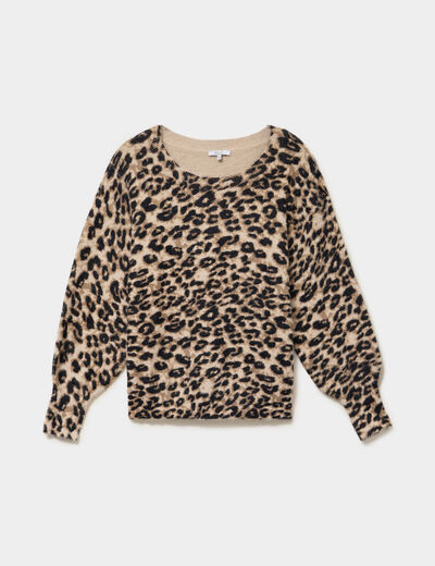 Pull manches longues col rond beige femme grande taille