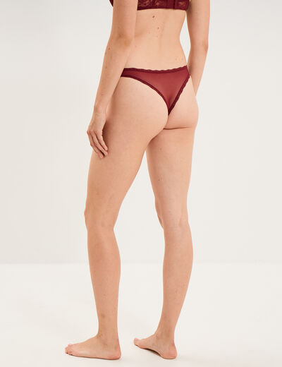 Tanga en dentelle doublure coton bordeaux femme