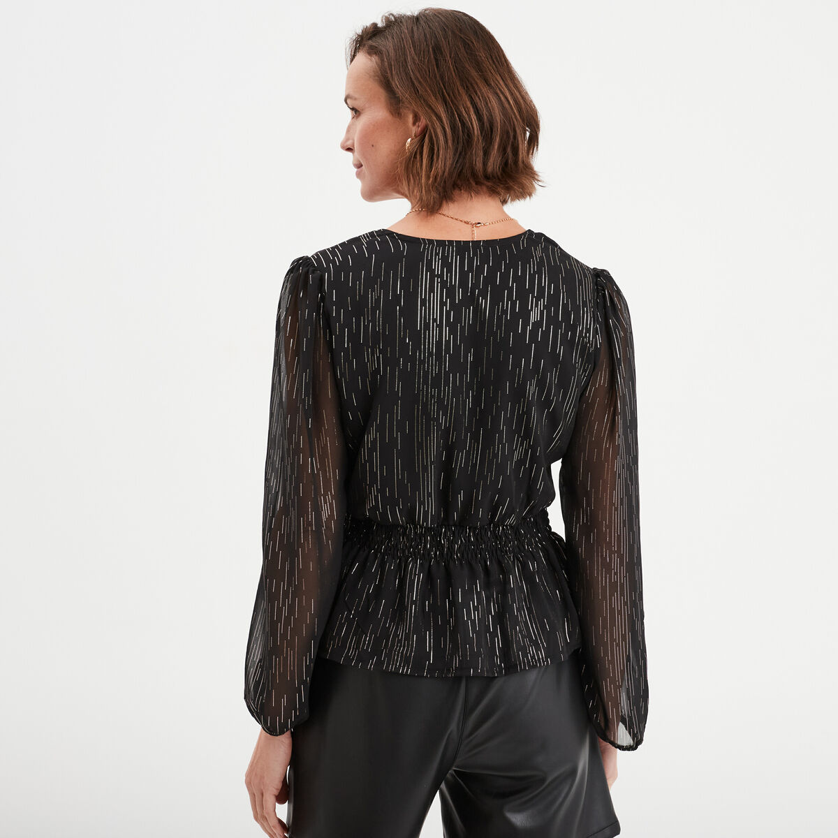 Blouse cintr&eacute;e col cache-coeur noir femme