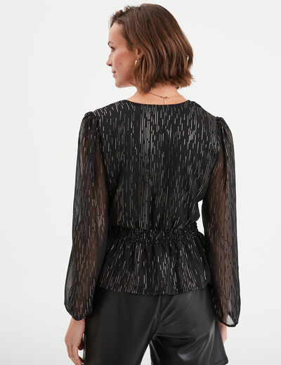 Blouse cintrée col cache-coeur noir femme