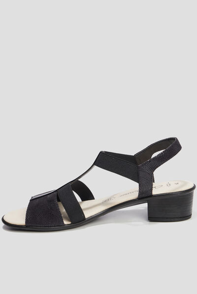 Sandales à talons pied large noir femme