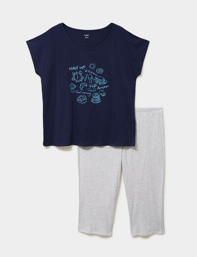 Ensemble pyjama corsaire et t-shirt bleu marine femme grande taille
