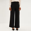 Pantalon &agrave; ponts flare effet cr&ecirc;pe noir femme