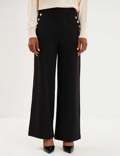 Pantalon &agrave; ponts flare effet cr&ecirc;pe noir femme