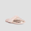 Chaussons mules sequins et fourrure jaune or femme