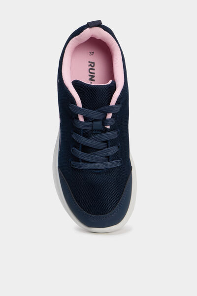 Baskets running &agrave; lacets bleu marine fille