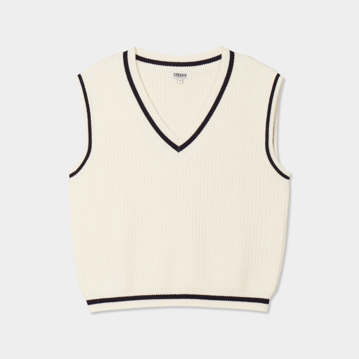 Pull sans manches col en V blanc femme