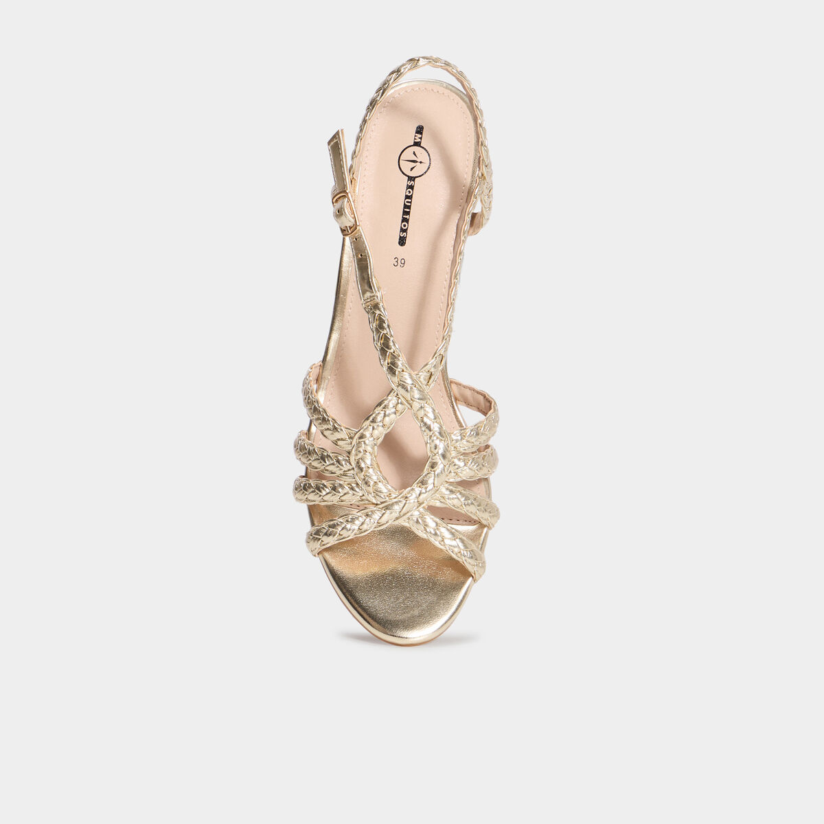 Sandales &agrave; talons 5 cm brides tress&eacute;es jaune or femme
