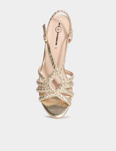 Sandales à talons 5 cm brides tressées jaune or femme