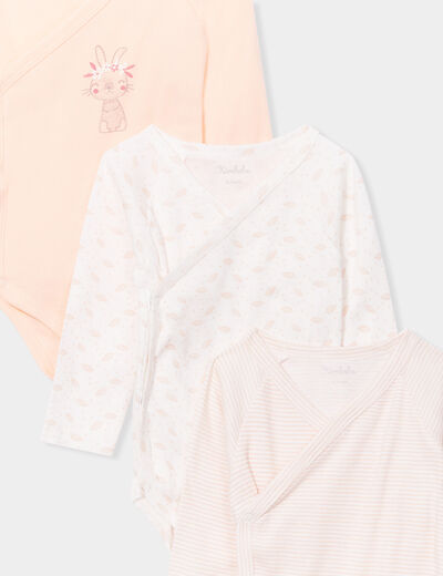 Lot 3 bodies coton manches longues rose corail bébé fille