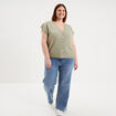 Gilet manches courtes boutonn&eacute; vert kaki femme grande taille