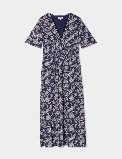 Robe longue empire taille smockée Creeks bleu marine femme