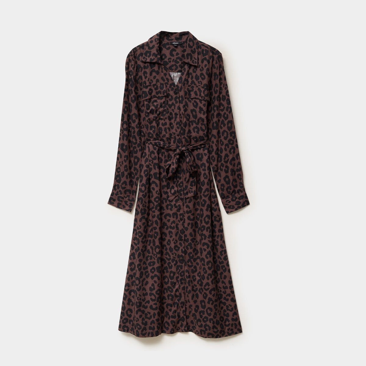 Robe chemise longue ceintur&eacute;e marron fonc&eacute; femme