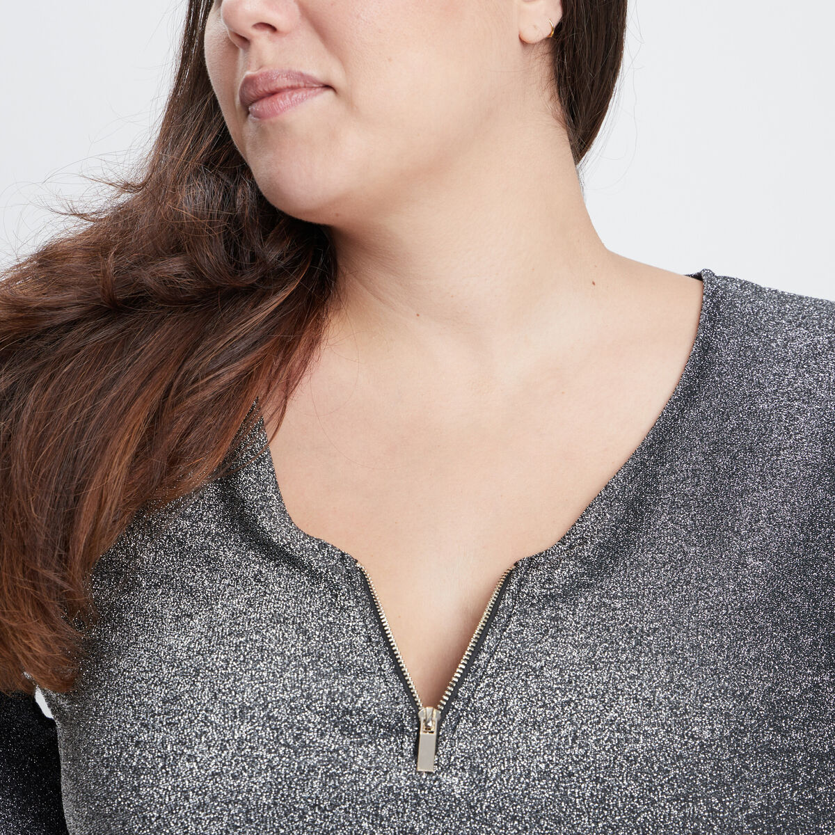 Body de soirée manches longues gris argent femme grande taille