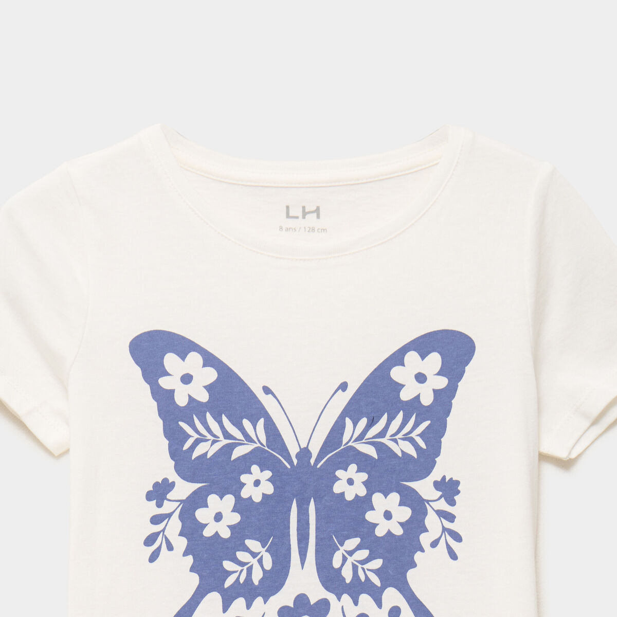 T-shirt col rond manches courtes coton ivoire fille
